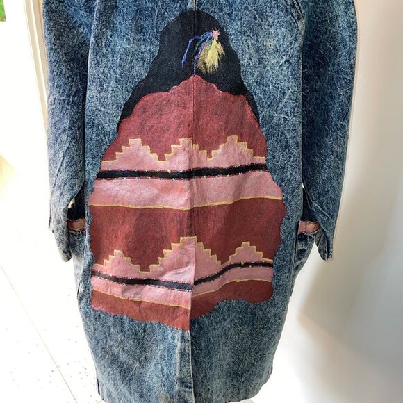 James West American Made Vintage Coat Size Medium HandPainted Acid Washed Denim - Picture 8 of 16